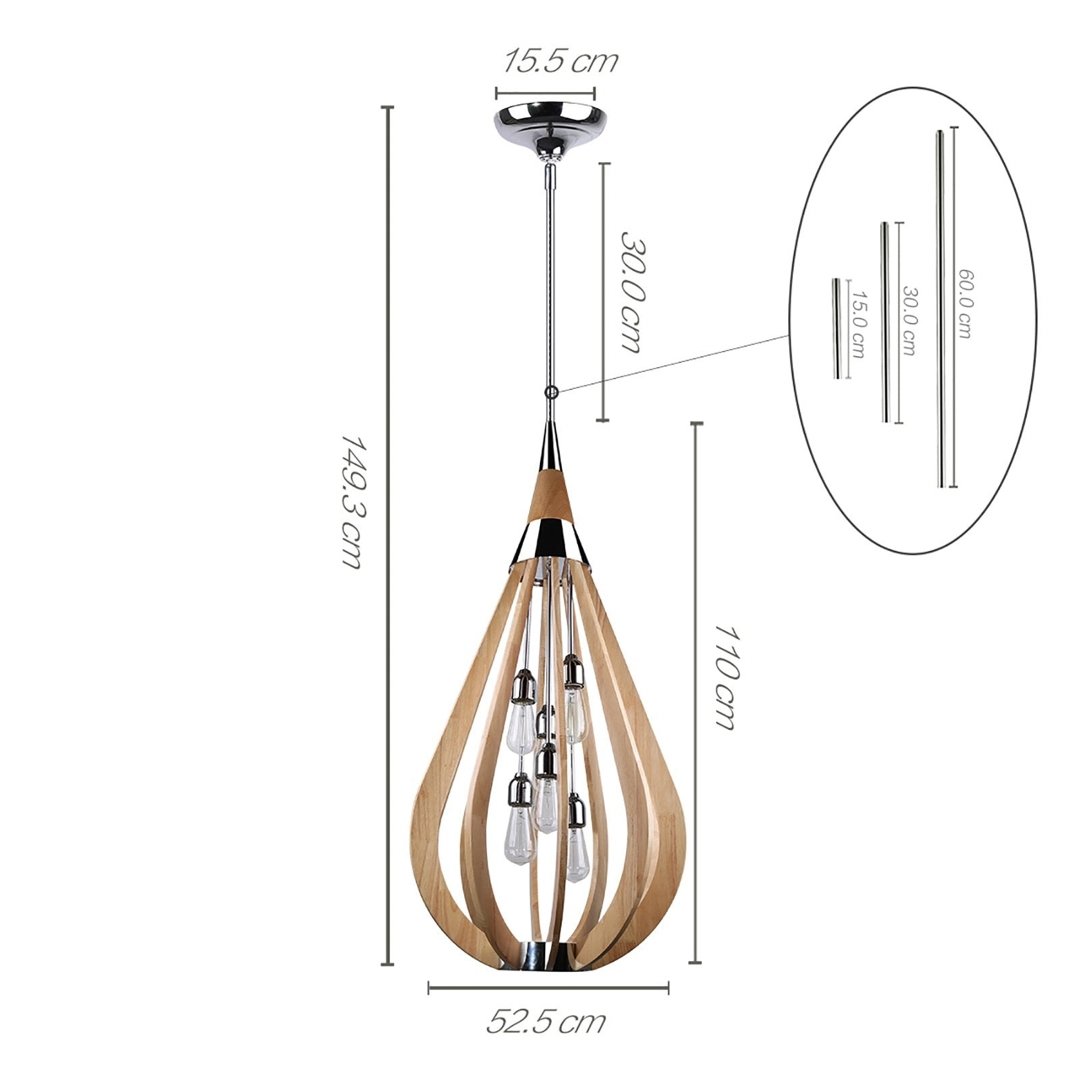 BONITO 6-Light Natural Timber Pendant Light with a tear drop shape